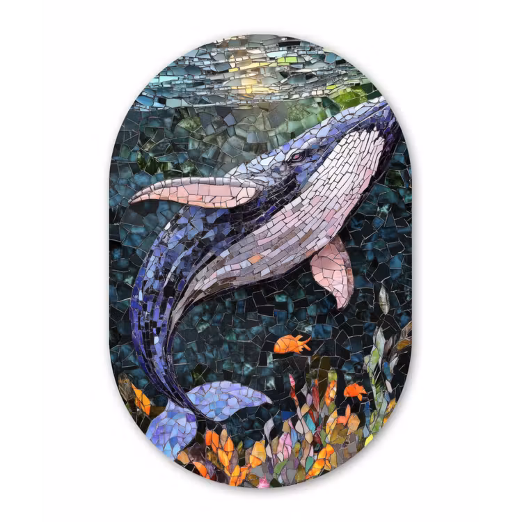 Mozaïek - Walvis - Koraal - Water Wandcirkel Ovaal Forex klein -3d