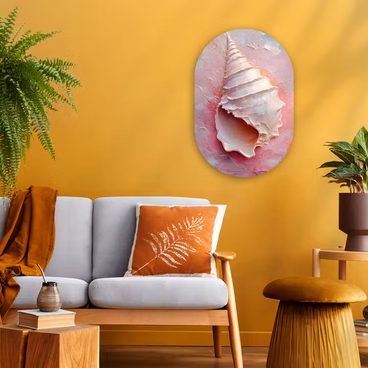 Schelp - Pastel - Pink Wandcirkel Ovaal Forex klein -sfeer4