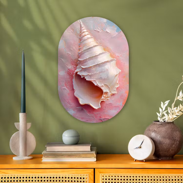 Schelp - Pastel - Pink Wandcirkel Ovaal Forex klein -sfeer2