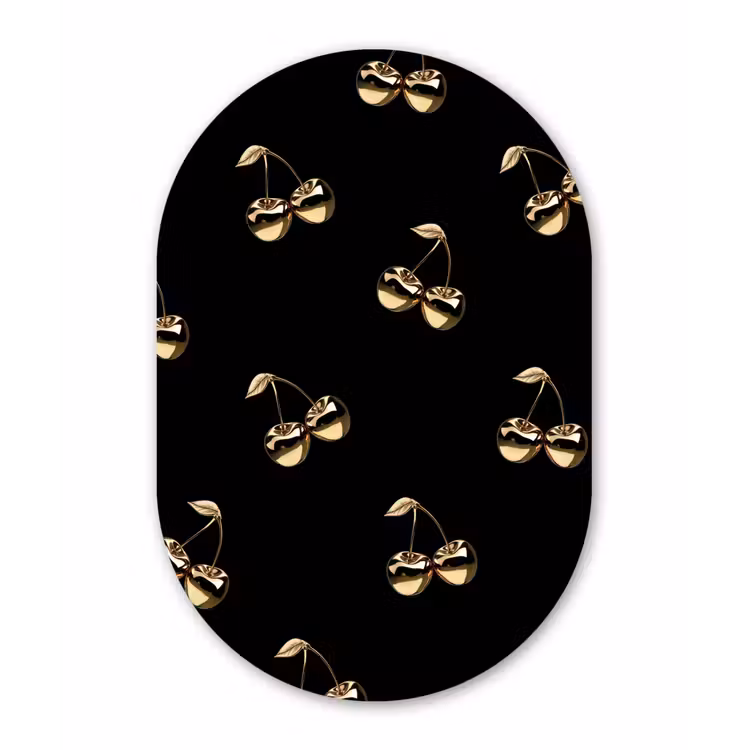 Patroon - Kersen - Goud - Chrome Wandcirkel Ovaal Forex klein -3d