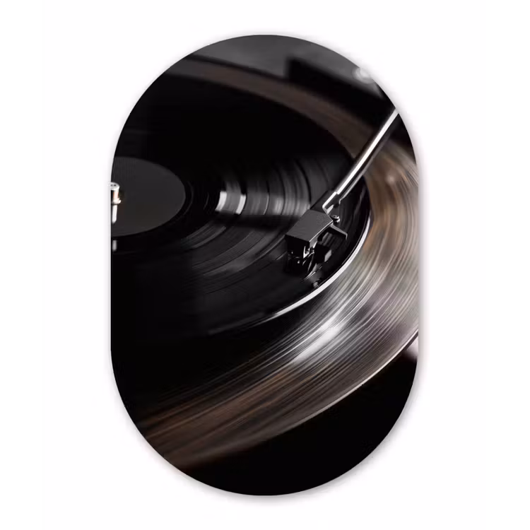 Close-up - Vinylplaat - Platenspeler - Zwart Wandcirkel Ovaal Forex klein -3d