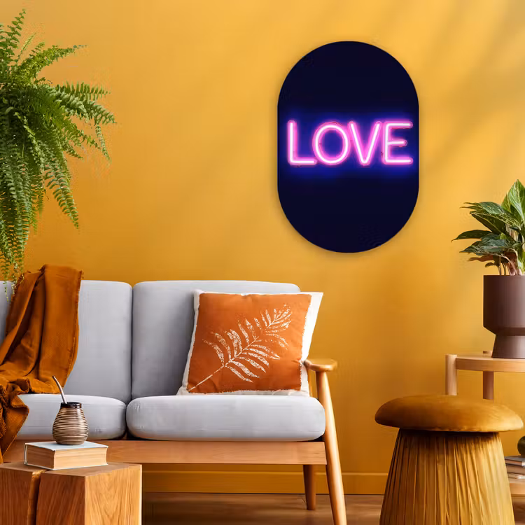 Neon - Love - Valentijn Wandcirkel Ovaal Forex klein -sfeer4