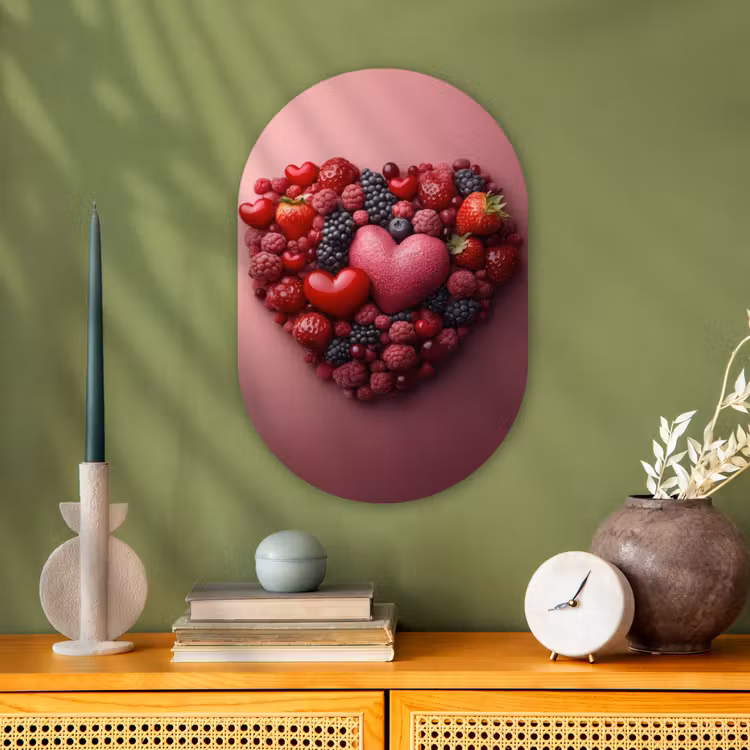 Fruit - Hartjes - Aardbeien - Frambozen - Bosbessen Wandcirkel Ovaal Forex klein -sfeer2