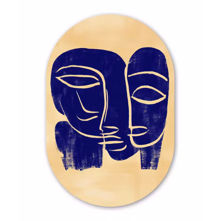 Okergeel - Blauw - Eenvoudige lijnen Wandcirkel Ovaal Forex klein -3d