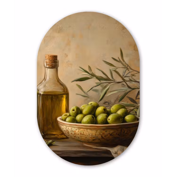 Olijven - Stilleven - Vintage Wandcirkel Ovaal Forex klein -3d