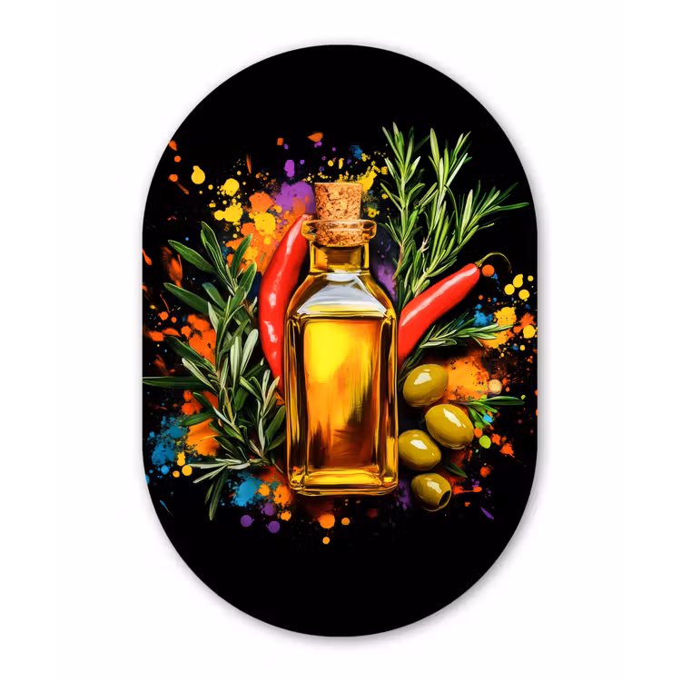 Olijfolie - Graffiti - Peper - Olijven - Modern Wandcirkel Ovaal Forex klein -3d