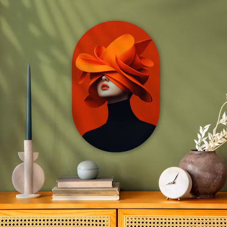 Oranje - Hoed - Vrouw Wandcirkel Ovaal Forex klein -sfeer2