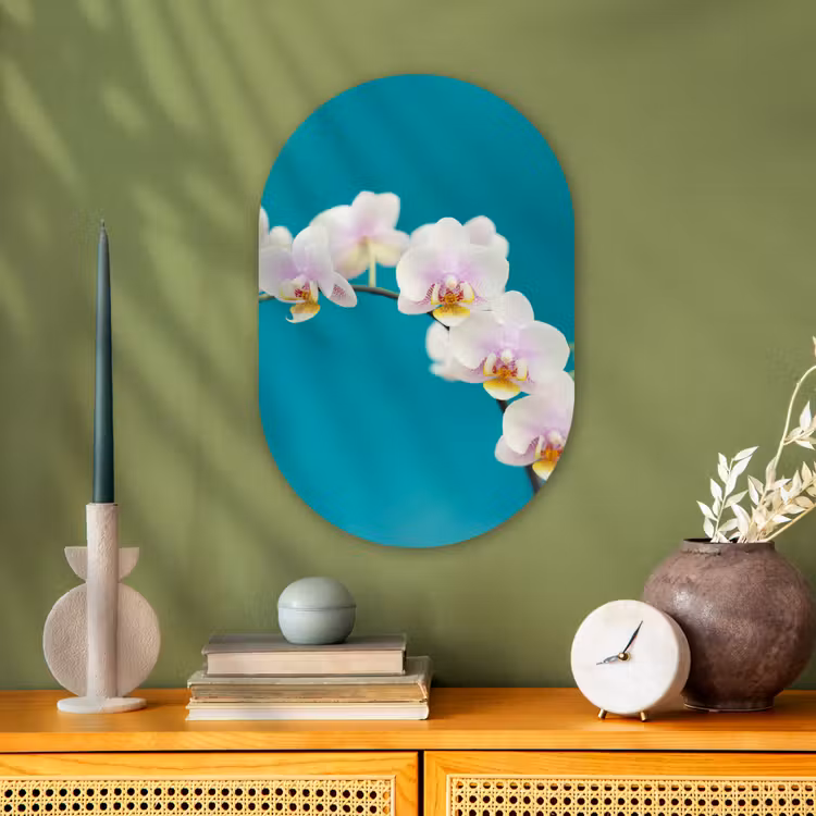 Orchidee - Bloemen - Plant - Wit - Paars Wandcirkel Ovaal Forex klein -sfeer2
