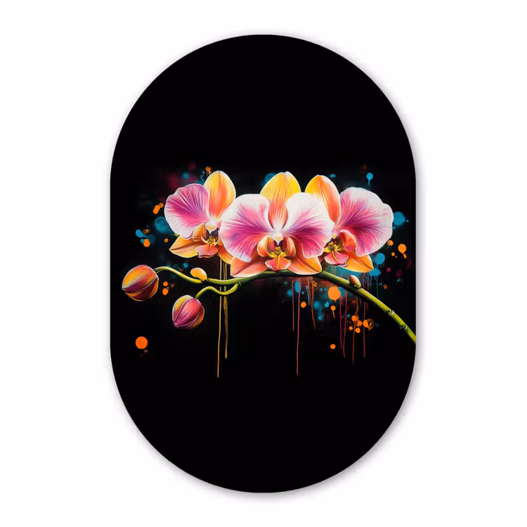 Orchidee - Graffiti - Kleurrijk - Bloemen - Abstract Wandcirkel Ovaal Forex klein -3d