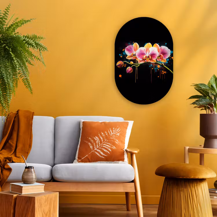 Orchidee - Graffiti - Kleurrijk - Bloemen - Abstract Wandcirkel Ovaal Forex klein -sfeer4