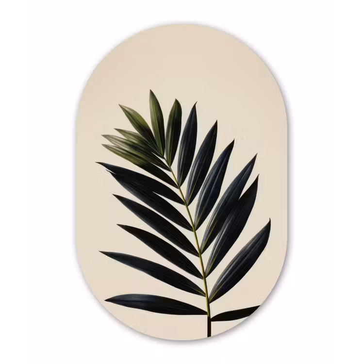 Palmblad - Donkere bladen - Subtiel Wandcirkel Ovaal Forex klein -3d
