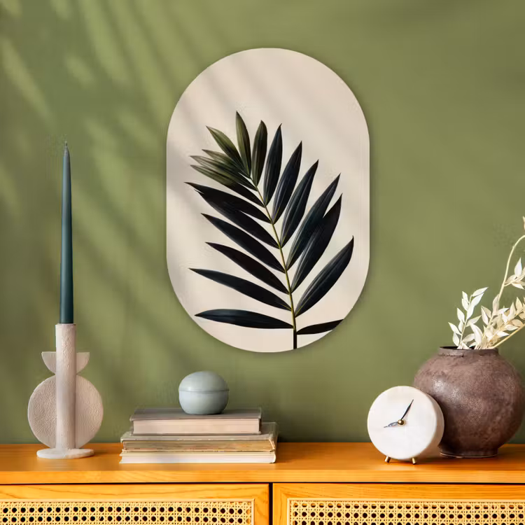 Palmblad - Donkere bladen - Subtiel Wandcirkel Ovaal Forex klein -sfeer2