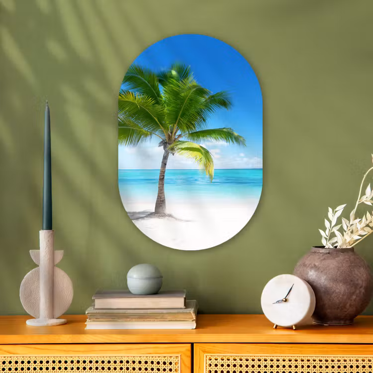 Palmboom - Strand - Zee - Zomer Wandcirkel Ovaal Forex klein -sfeer2