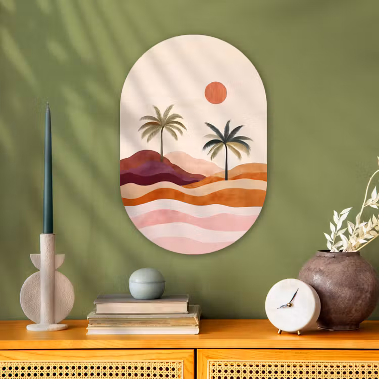 Palmbomen - Abstract - Zon - Heuvels Wandcirkel Ovaal Forex klein -sfeer2