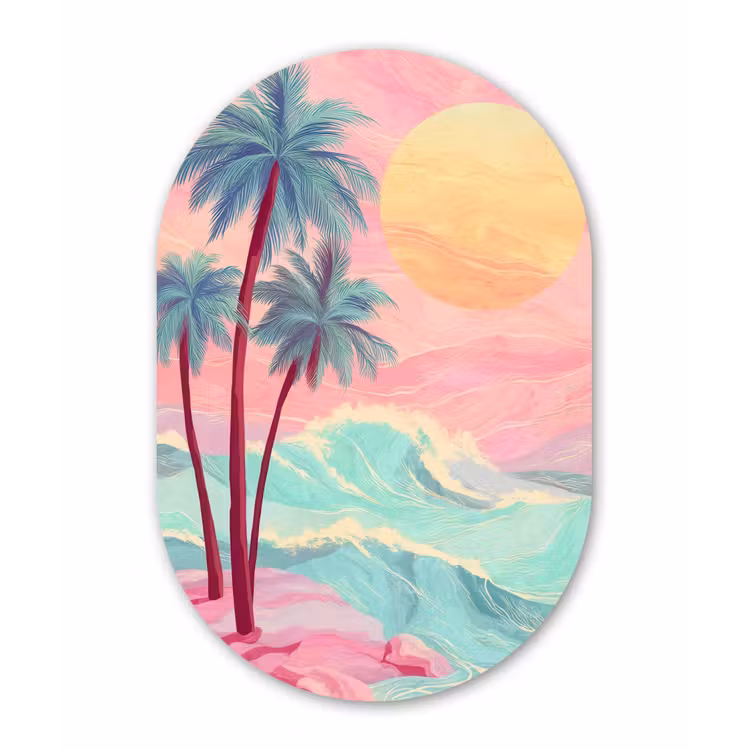Palmbomen - Golven - Zee Wandcirkel Ovaal Forex klein -3d