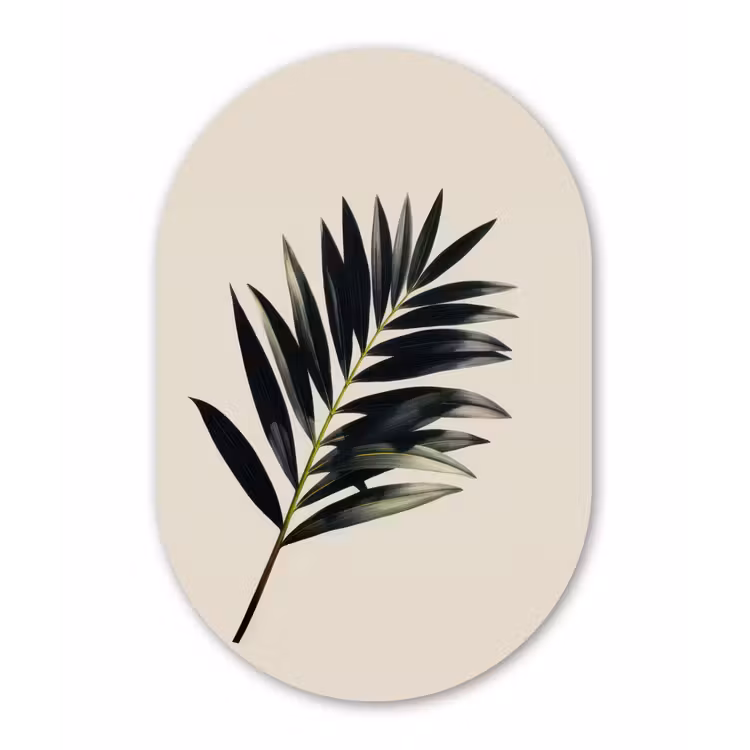 Palmblad - Subtiel - Groen - beige Wandcirkel Ovaal Forex klein -3d