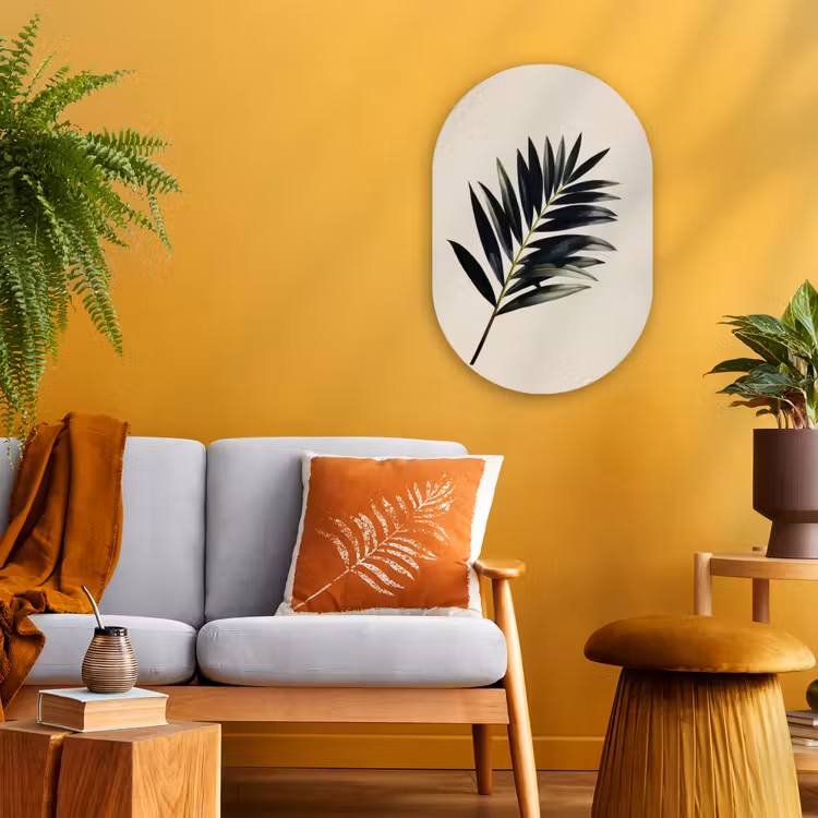 Palmblad - Subtiel - Groen - beige Wandcirkel Ovaal Forex klein -sfeer4