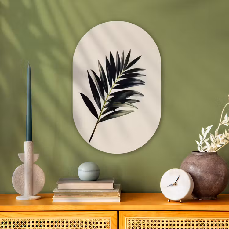 Palmblad - Subtiel - Groen - beige Wandcirkel Ovaal Forex klein -sfeer2