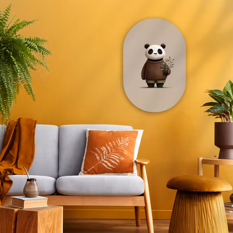Panda - Blauwe bloemen - Zachtheid Wandcirkel Ovaal Forex klein -sfeer4