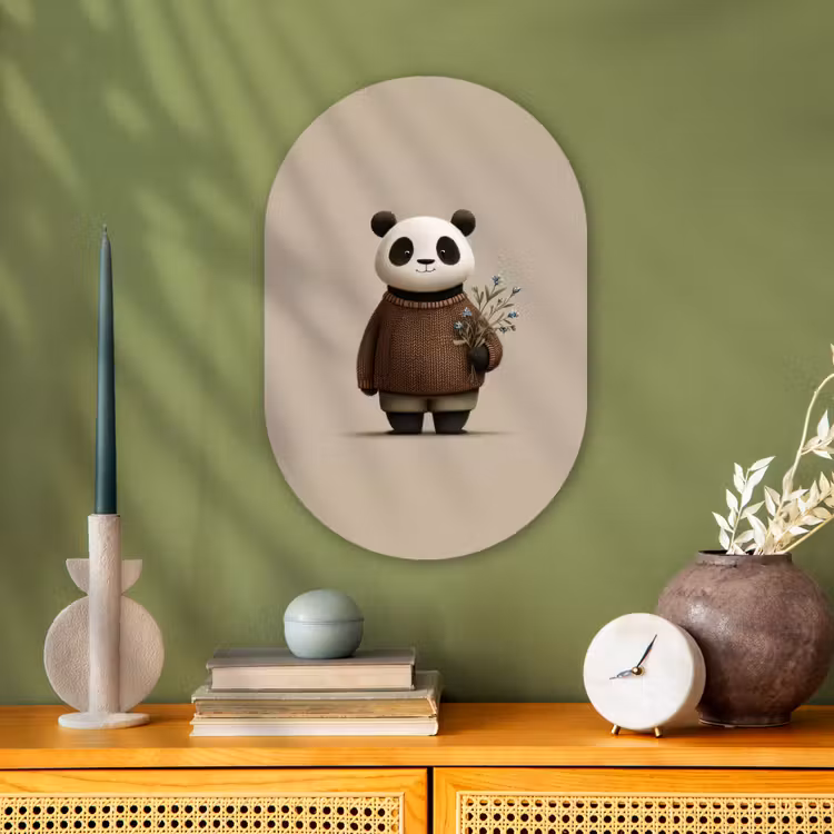 Panda - Blauwe bloemen - Zachtheid Wandcirkel Ovaal Forex klein -sfeer2