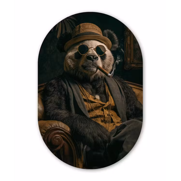 Panda - Hoed - Bril - Pak Wandcirkel Ovaal Forex klein -3d