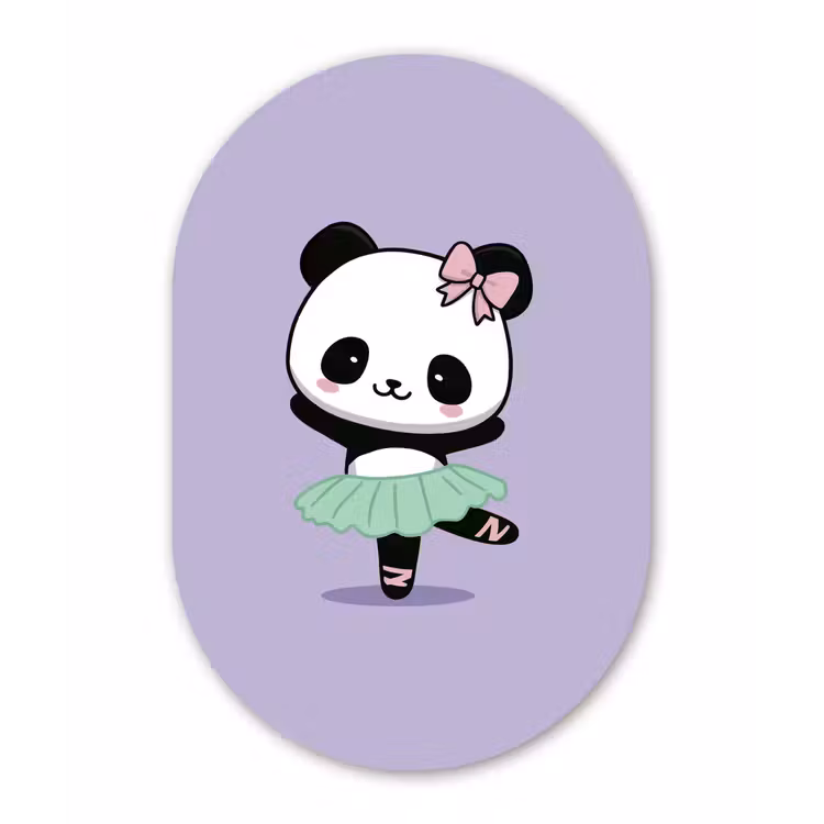 Panda - Paars - Sierlijk - Kawaii Wandcirkel Ovaal Forex klein -3d