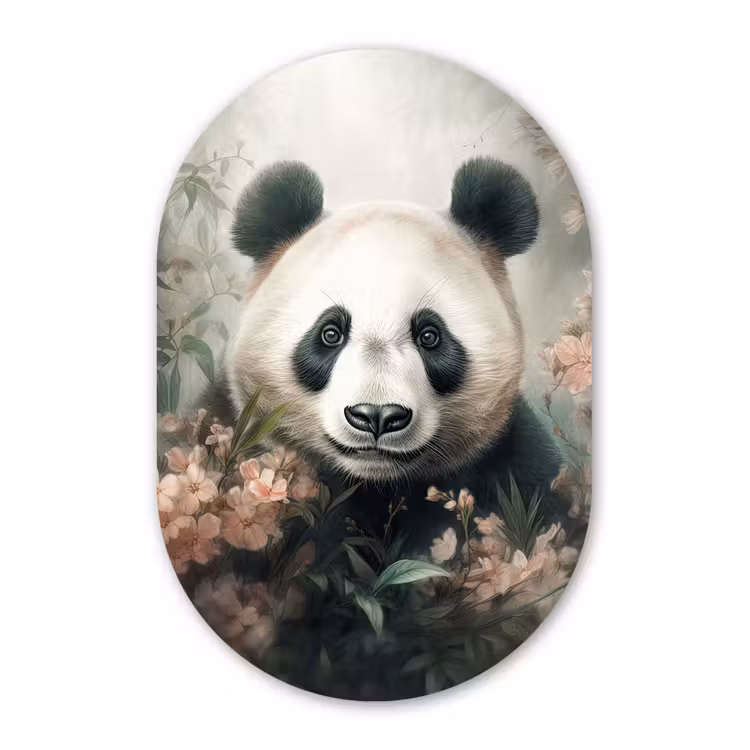 Panda - Dieren - Bloemen - Planten Wandcirkel Ovaal Forex klein -3d