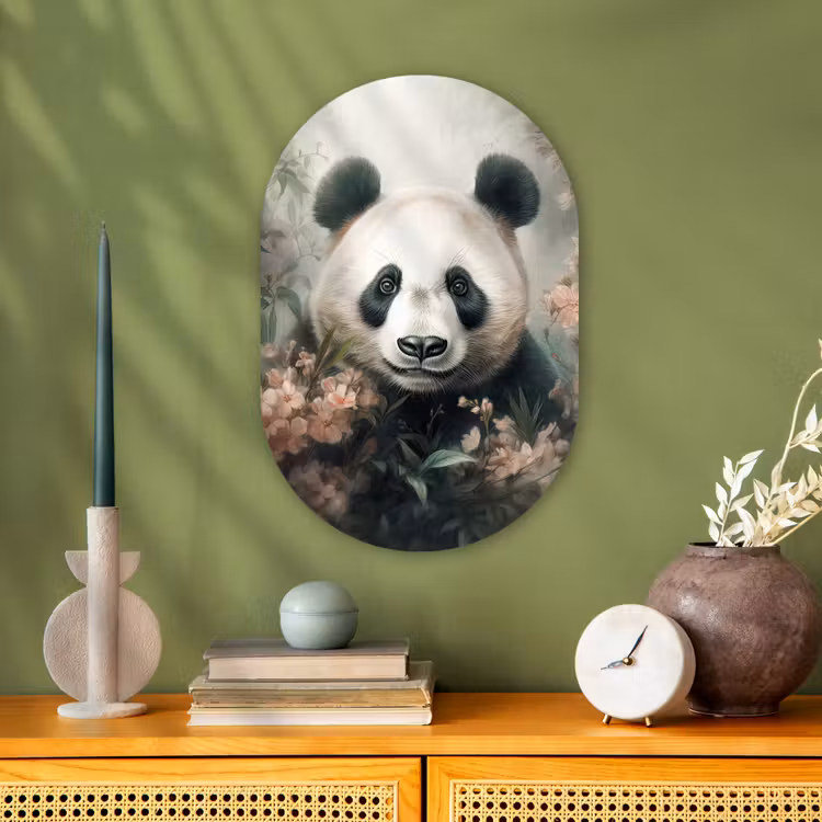 Panda - Dieren - Bloemen - Planten Wandcirkel Ovaal Forex klein -sfeer2