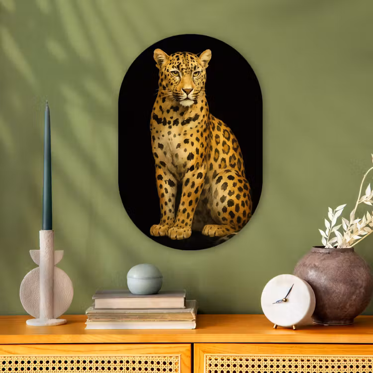 Panter - Realistisch - Bruin Wandcirkel Ovaal Forex klein -sfeer2
