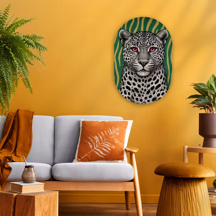 Panter - Zebrapatroon - Groen Wandcirkel Ovaal Forex klein -sfeer4