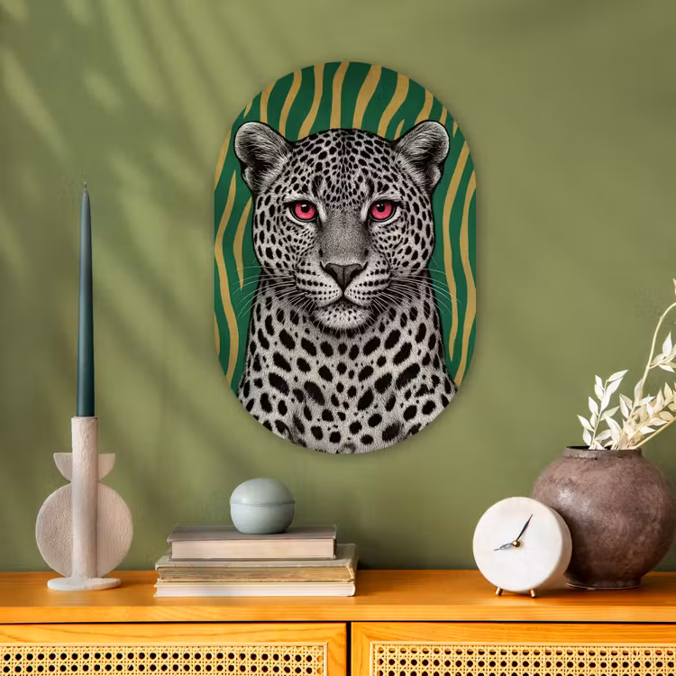 Panter - Zebrapatroon - Groen Wandcirkel Ovaal Forex klein -sfeer2