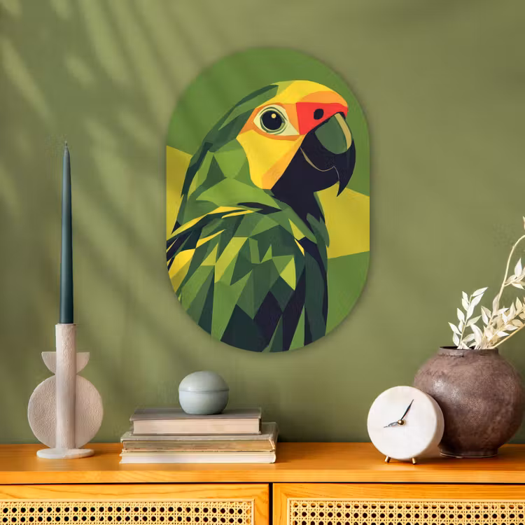 Papegaai - Groen - Snavel - Abstract Wandcirkel Ovaal Forex klein -sfeer2
