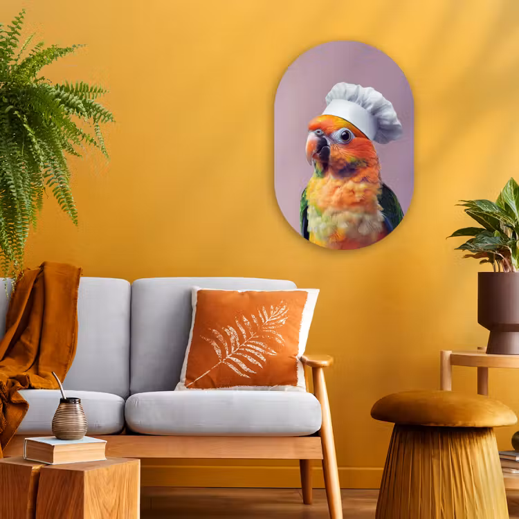Papegaai - Koksmuts - Nieuwsgierig - Vogel Wandcirkel Ovaal Forex klein -sfeer4