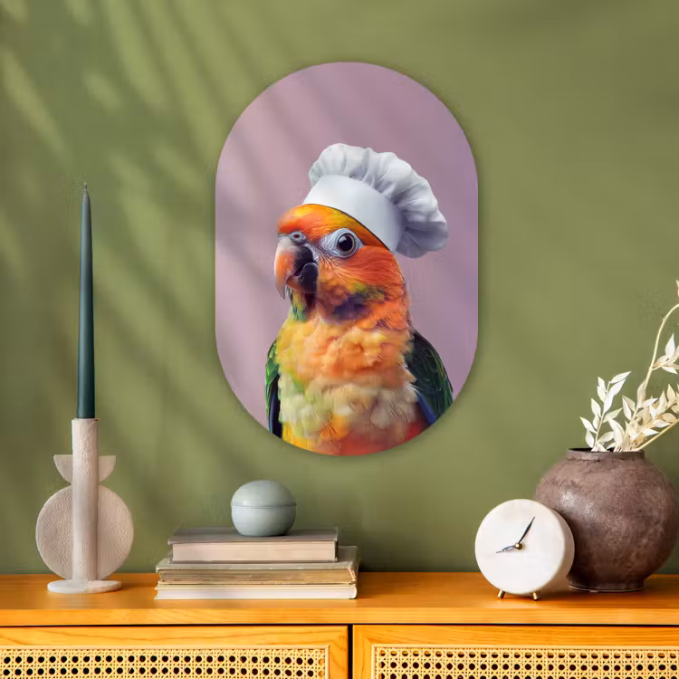 Papegaai - Koksmuts - Nieuwsgierig - Vogel Wandcirkel Ovaal Forex klein -sfeer2