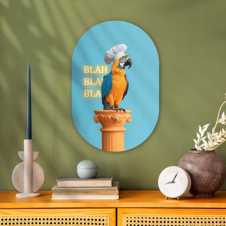 Papegaai - Koksmuts - Quote - Neon Wandcirkel Ovaal Forex klein -sfeer2