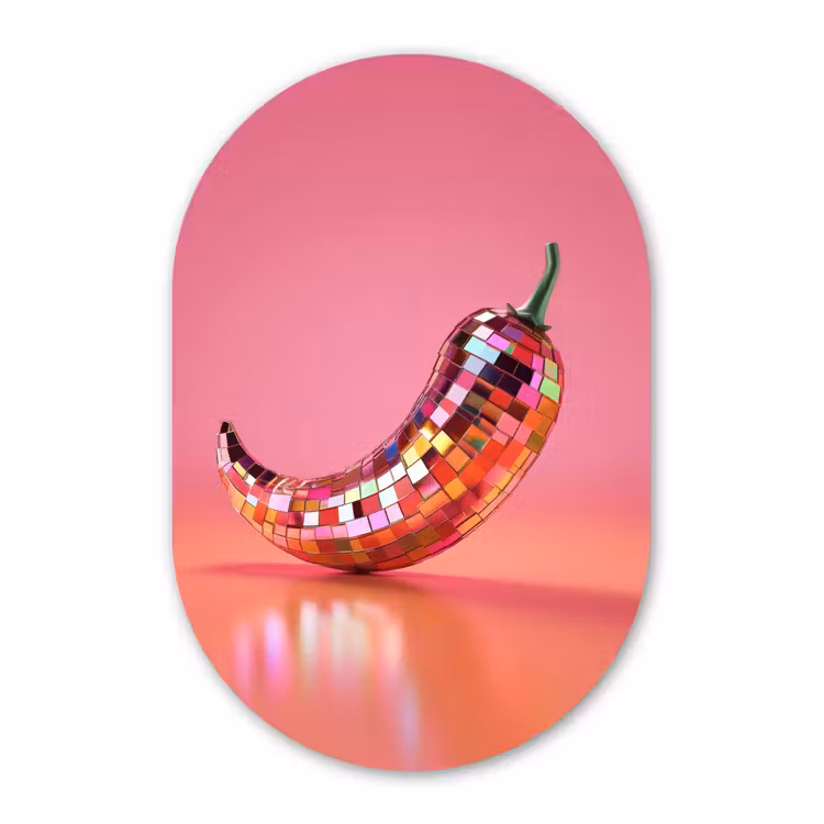Peper - Disco - Rood - Glitter Wandcirkel Ovaal Forex klein -3d