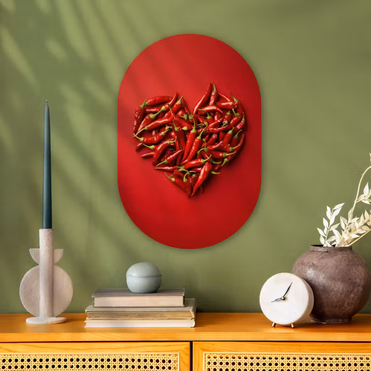 Pepers - Rood - Hart Wandcirkel Ovaal Forex klein -sfeer2