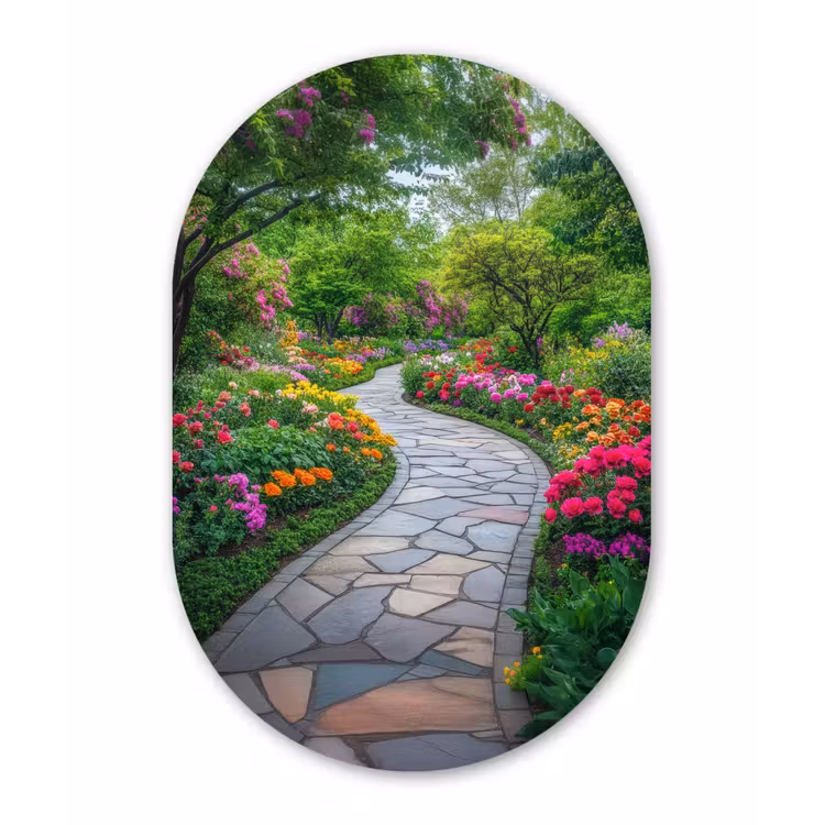 Park - Bloemen - Tuin Wandcirkel Ovaal Forex klein -3d
