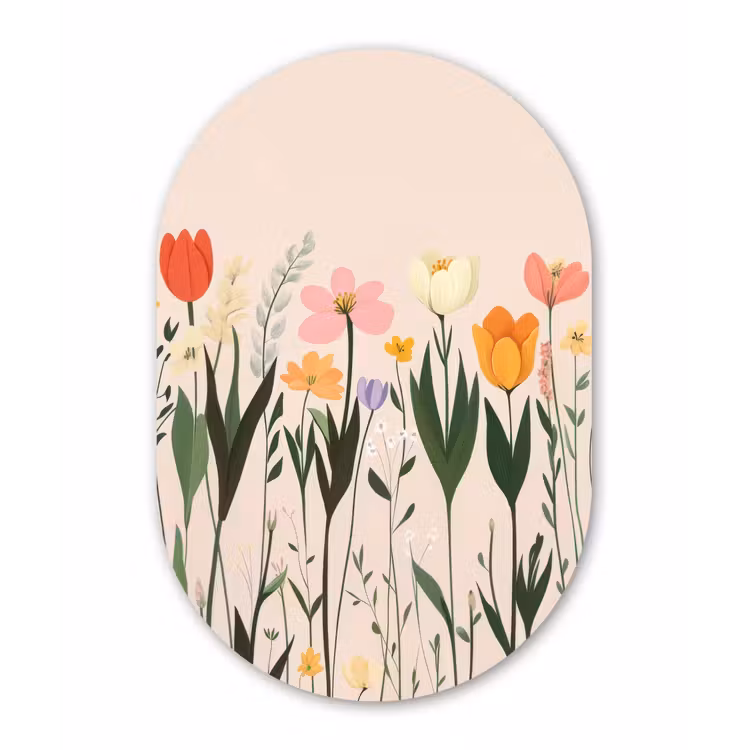 Pasteltinten - Bloemen - Illustratie Wandcirkel Ovaal Forex klein -3d