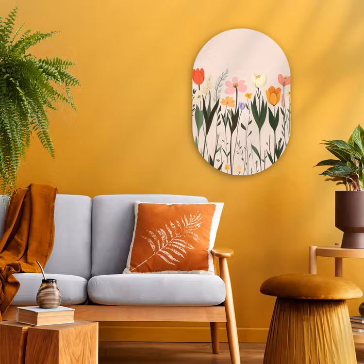 Pasteltinten - Bloemen - Illustratie Wandcirkel Ovaal Forex klein -sfeer4