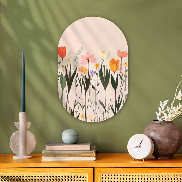 Pasteltinten - Bloemen - Illustratie Wandcirkel Ovaal Forex klein -sfeer2