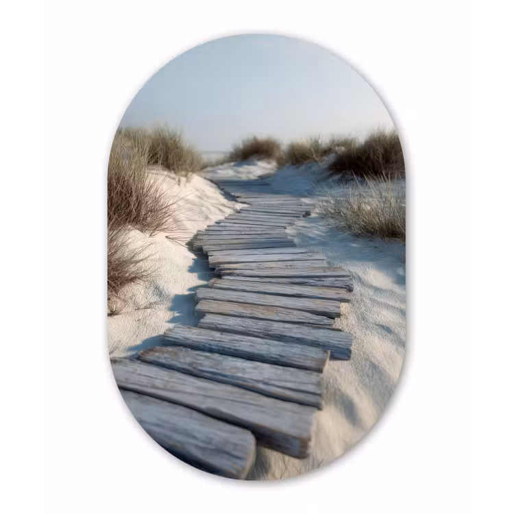 Pad - Planken - Duinen - Gras Wandcirkel Ovaal Forex klein -3d