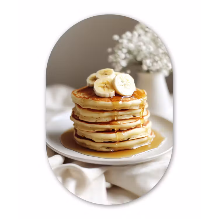 Pannenkoeken - Banaan - Siroop - Wit - Beige Wandcirkel Ovaal Forex klein -3d