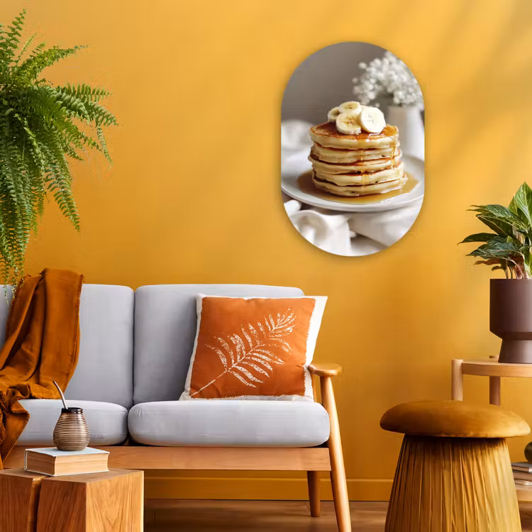 Pannenkoeken - Banaan - Siroop - Wit - Beige Wandcirkel Ovaal Forex klein -sfeer4