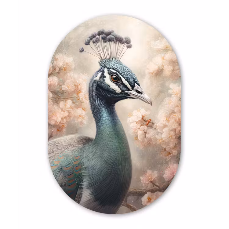 Pauw - Vogels - Bloemen - Boom - Botanisch Wandcirkel Ovaal Forex klein -3d