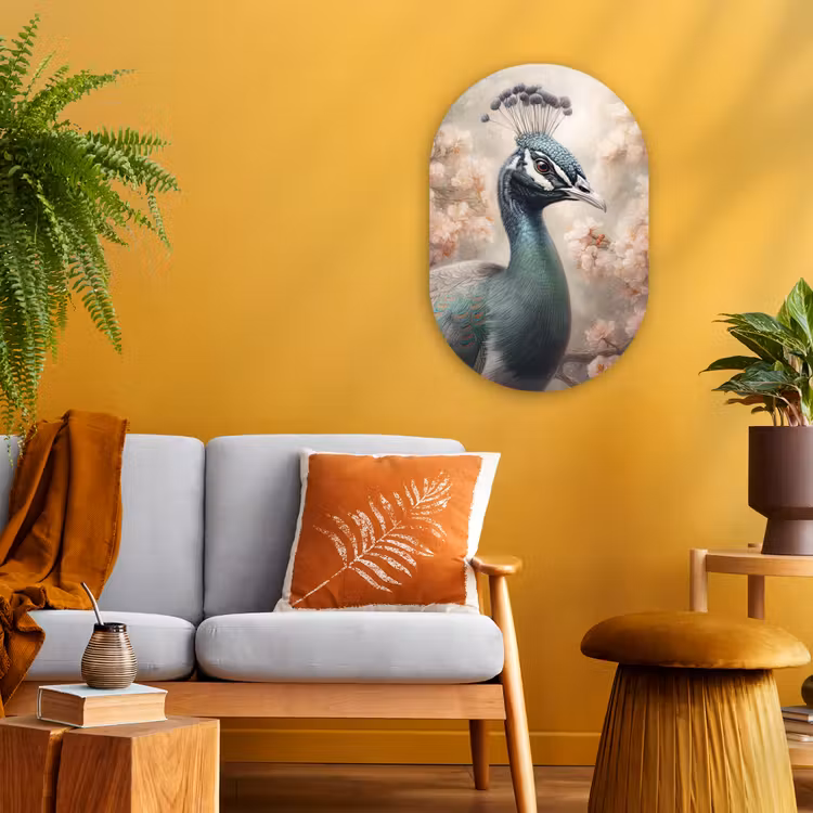 Pauw - Vogels - Bloemen - Boom - Botanisch Wandcirkel Ovaal Forex klein -sfeer4