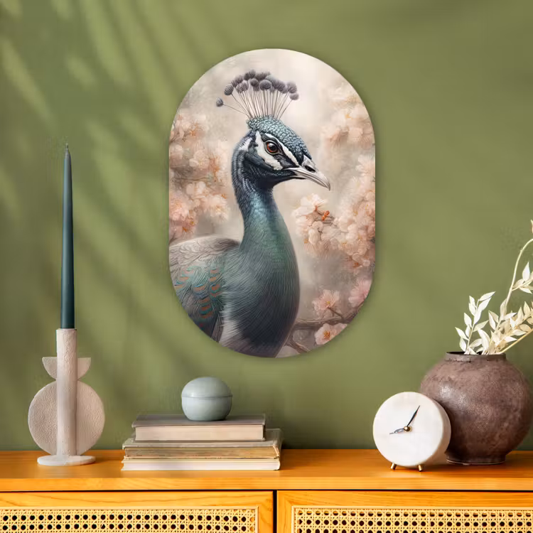 Pauw - Vogels - Bloemen - Boom - Botanisch Wandcirkel Ovaal Forex klein -sfeer2