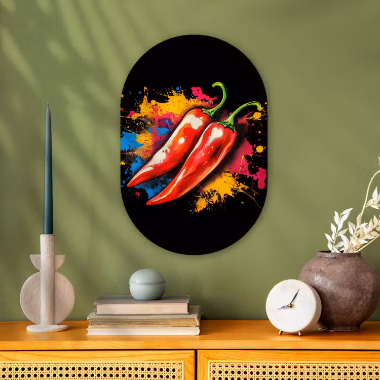 Peper - Graffiti - Verf - Abstract - Modern - Kleurrijk Wandcirkel Ovaal Forex klein -sfeer2