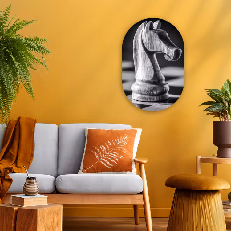 Paard - Hout - Schaalbord - Zwart Wandcirkel Ovaal Forex klein -sfeer4
