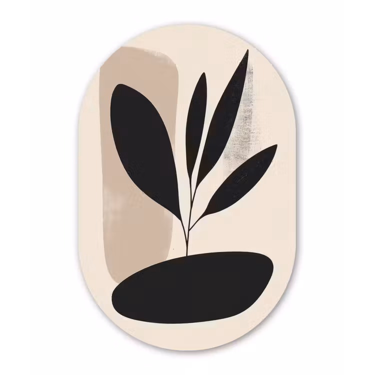 Plant - Beige - Japandi Wandcirkel Ovaal Forex klein -3d